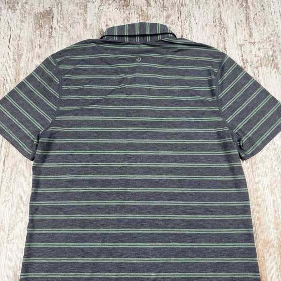 Lululemon Propel Luxtreme Polo Shirt Mens Sz M‎ Wicking Green Gray Striped - Picture 9 of 11